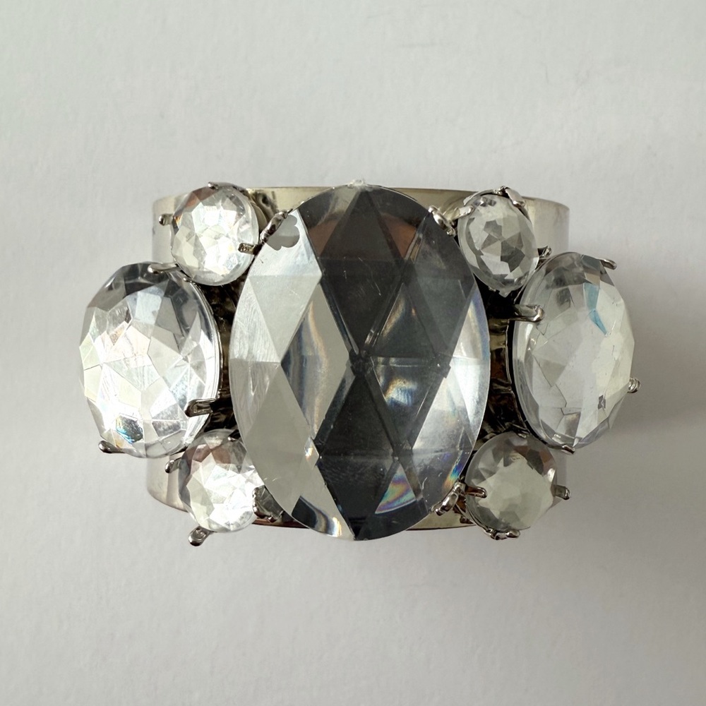 Silver Statement Cuff Bracelet With Clear Oversiz… - image 2